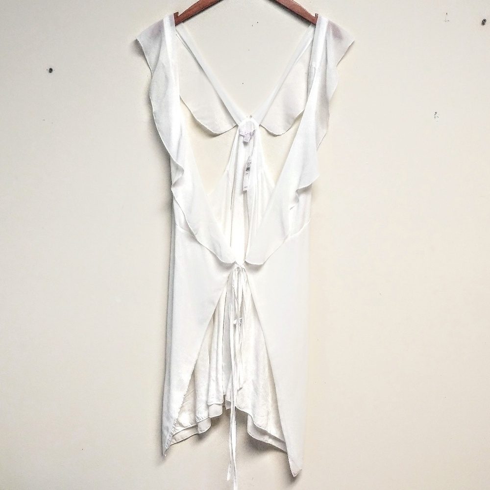 Don't Ask Why Sheer White Cover Up Dress Top w Tie - Picture 5 of 6